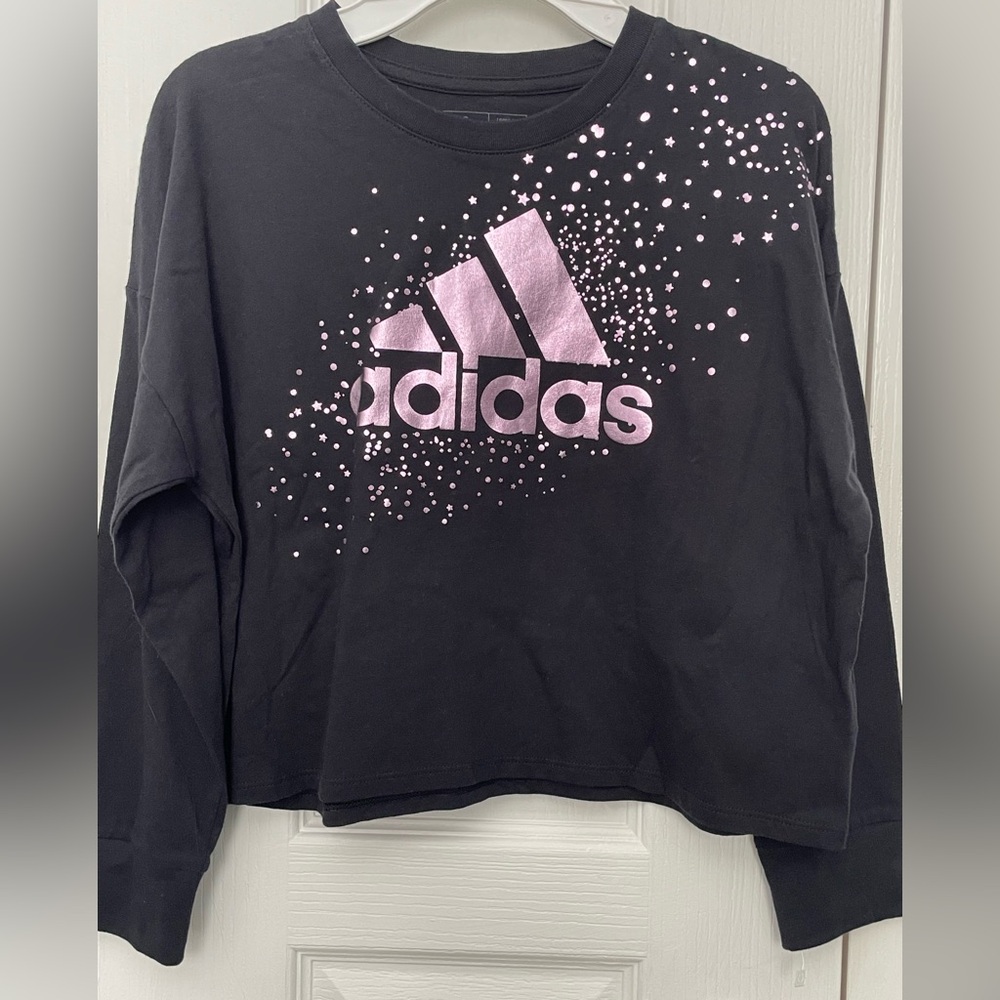 Adidas Kids Black and Pink Loose Fit Long Sleeve Shirt. NWOT.